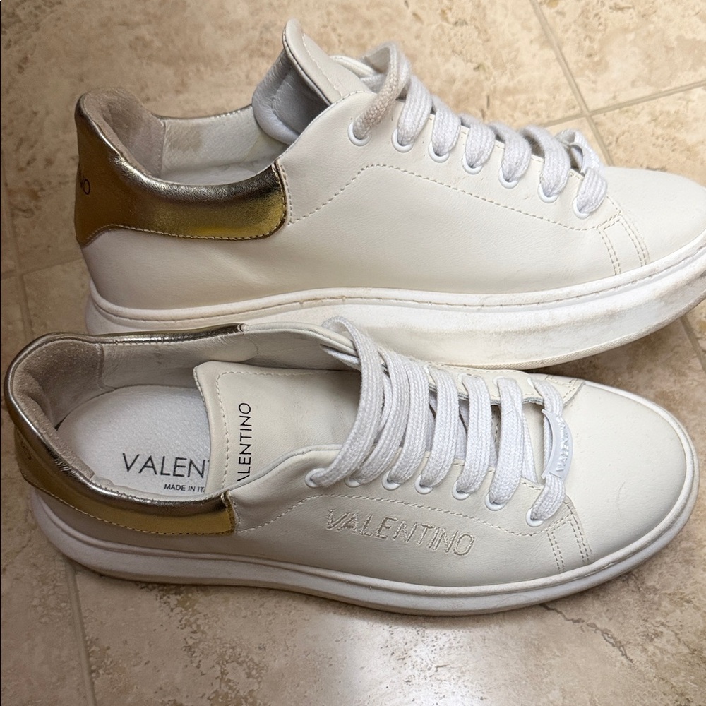 Valentino White Sneakers with Gold Highlights